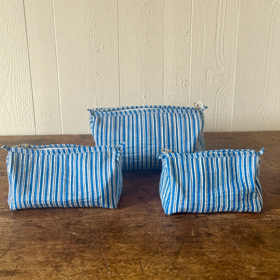 Blue Stripe Cosmetic Bag - Set of Three