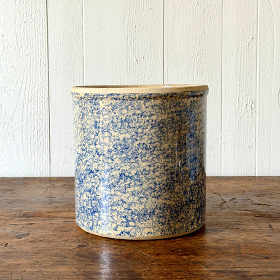 Blue Sponge Yellowware Crock