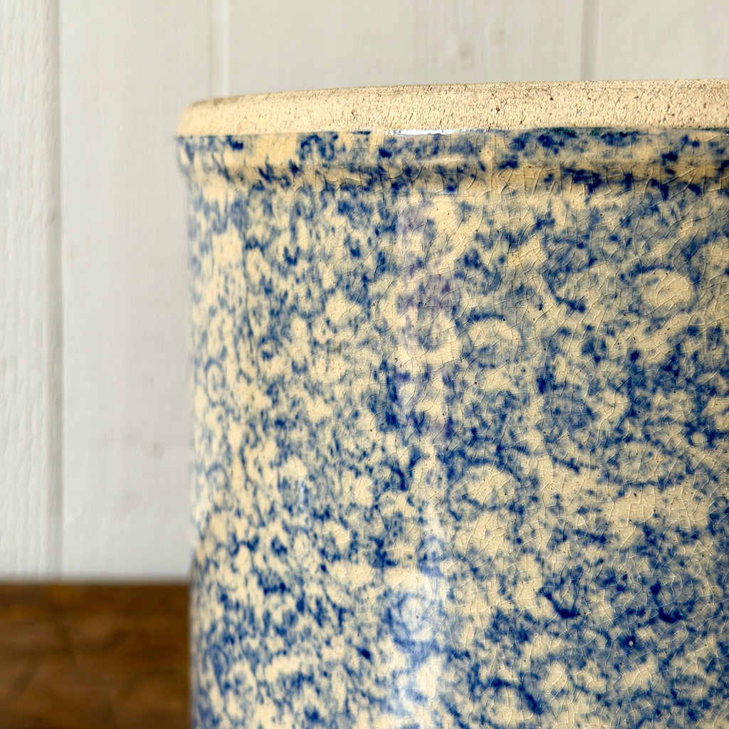 Blue Sponge Yellowware Crock