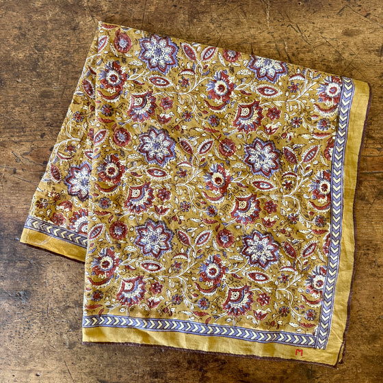 Ochre Block Print Floral Scarf #823