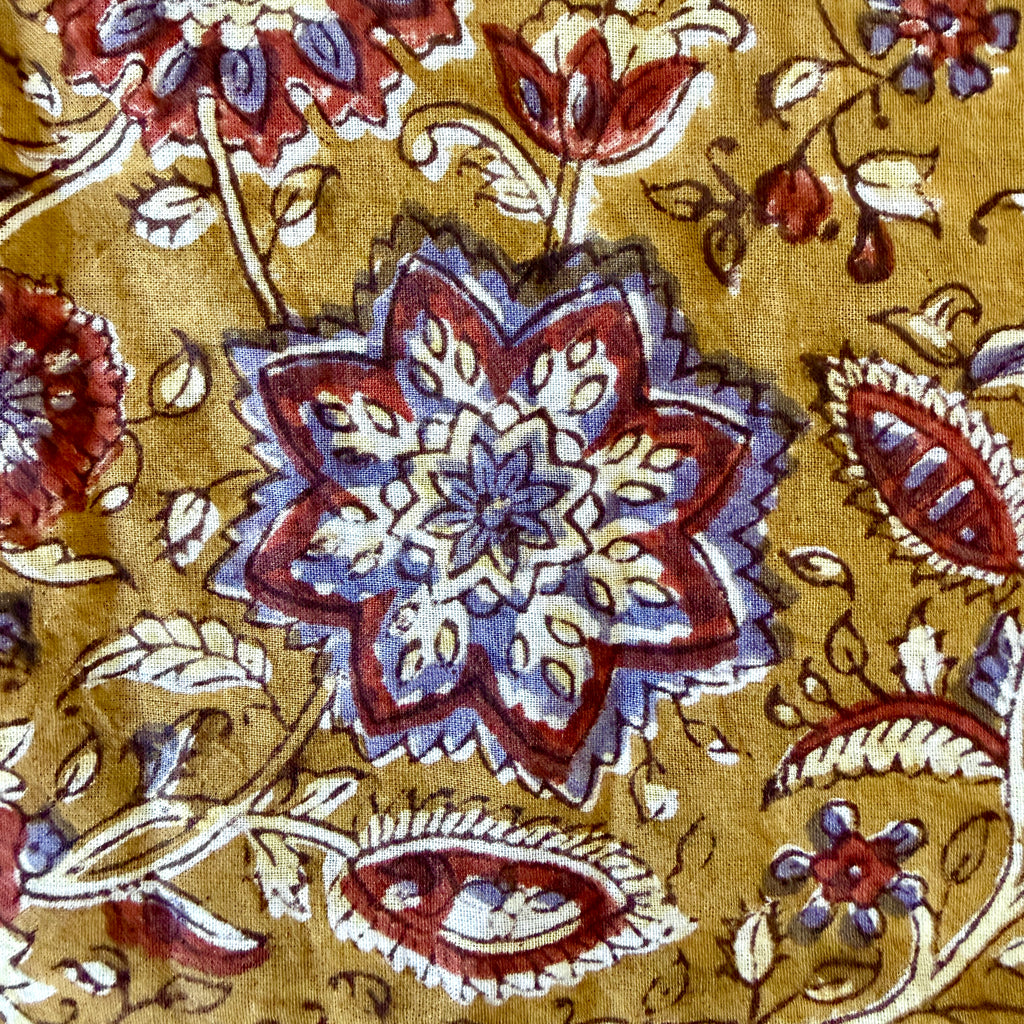 Ochre Block Print Floral Scarf #823