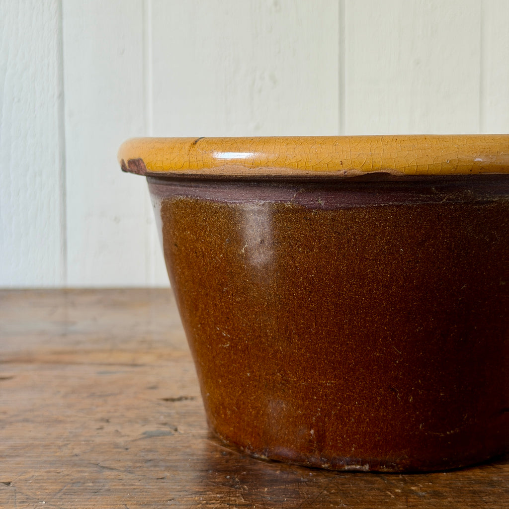 Redware Basin with Brown and Ochre Glaze