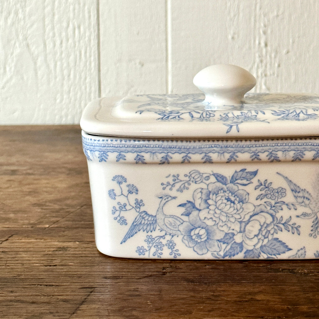 Blue Asiatic Pheasants Butter Dish