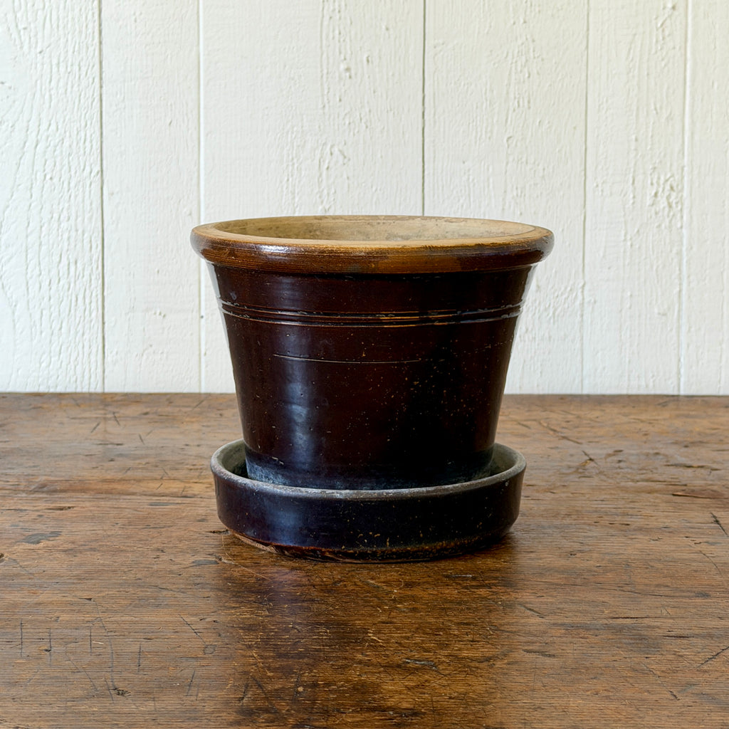 Antique Stoneware Planter with Saucer