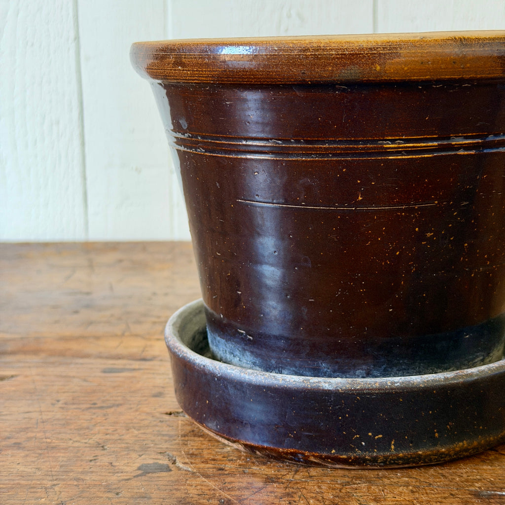 Antique Stoneware Planter with Saucer