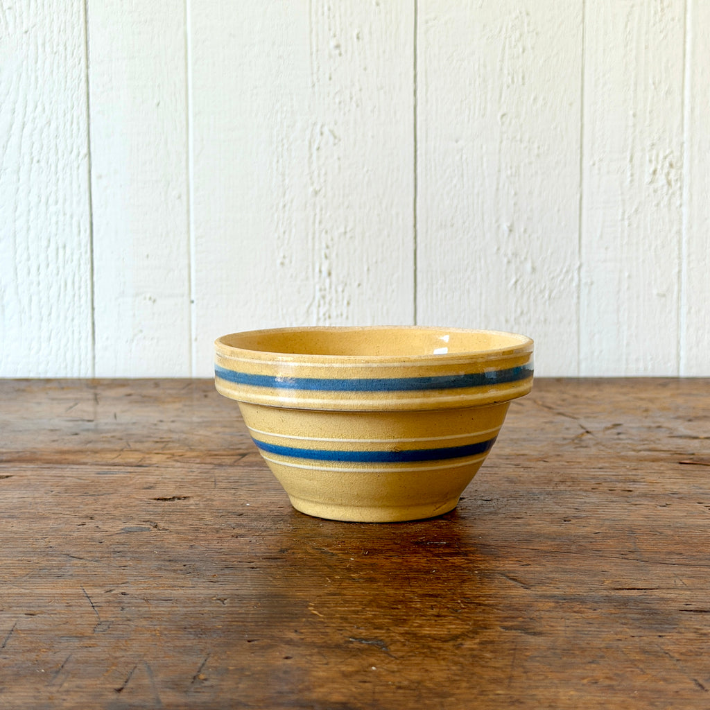 Mini Yellowware Mixing Bowl with Blue, White Bands