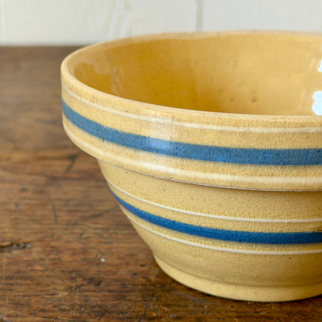 Mini Yellowware Mixing Bowl with Blue, White Bands