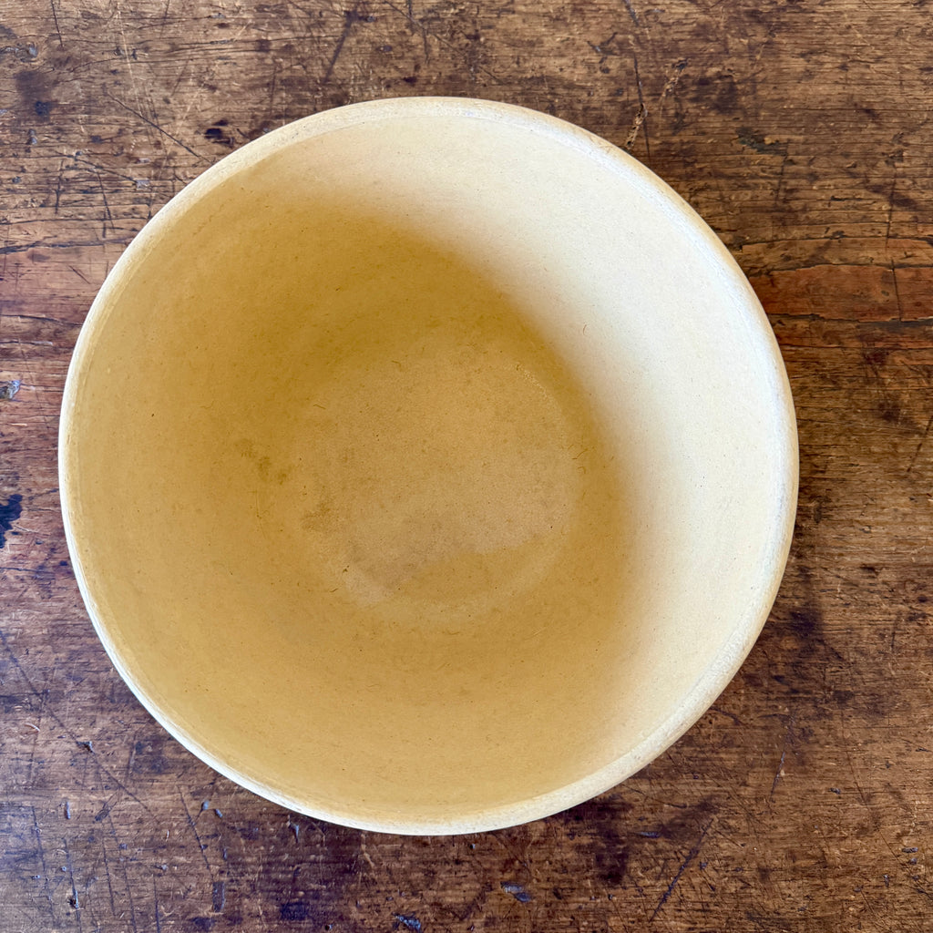 Yellowware Mixing Bowl with Blue, White Stripes