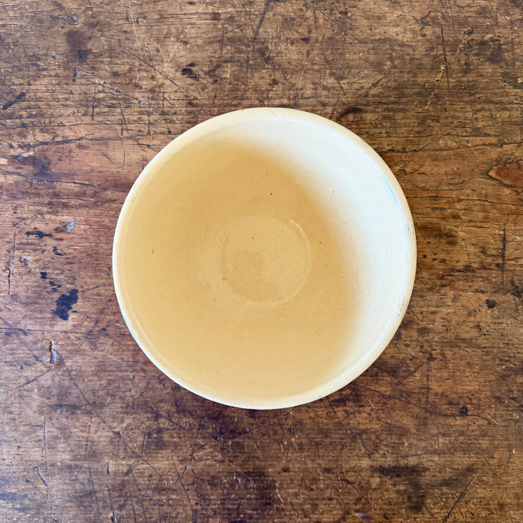 Antique Yellowware Mixing Bowl with Green & White Stripe