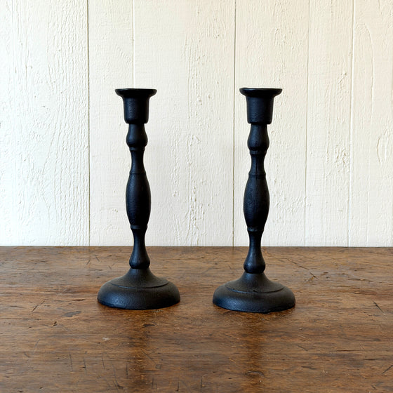 Pair of 9.5" Cast Iron Taper Candle Holders