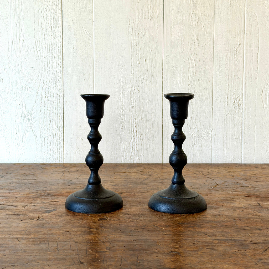 Pair of 7" Cast Iron Taper Candle Holders