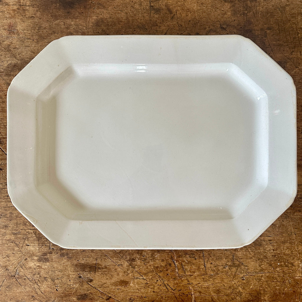 Large Antique Ironstone Platter with Cut Corners - 20.5"