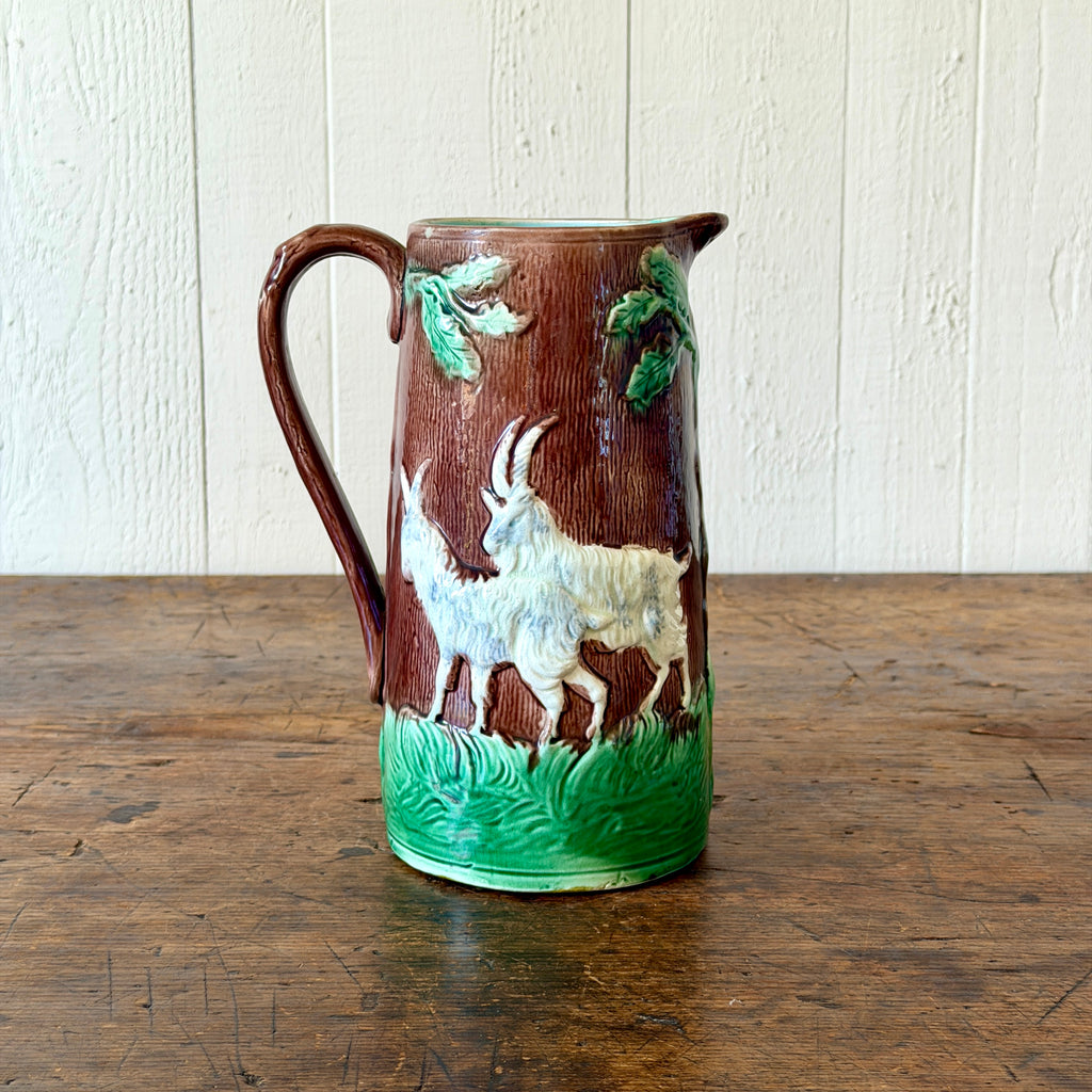 19th Century Majolica Goat Pitcher