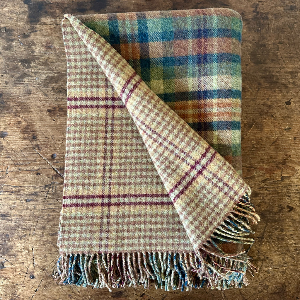 Heritage Camel and Green Check Double Face Lambswool Throw