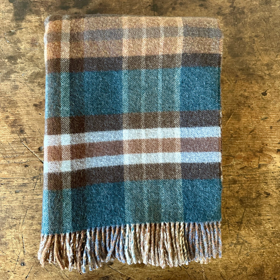 Heritage Blue and Brown Check Double Face Lambswool Throw