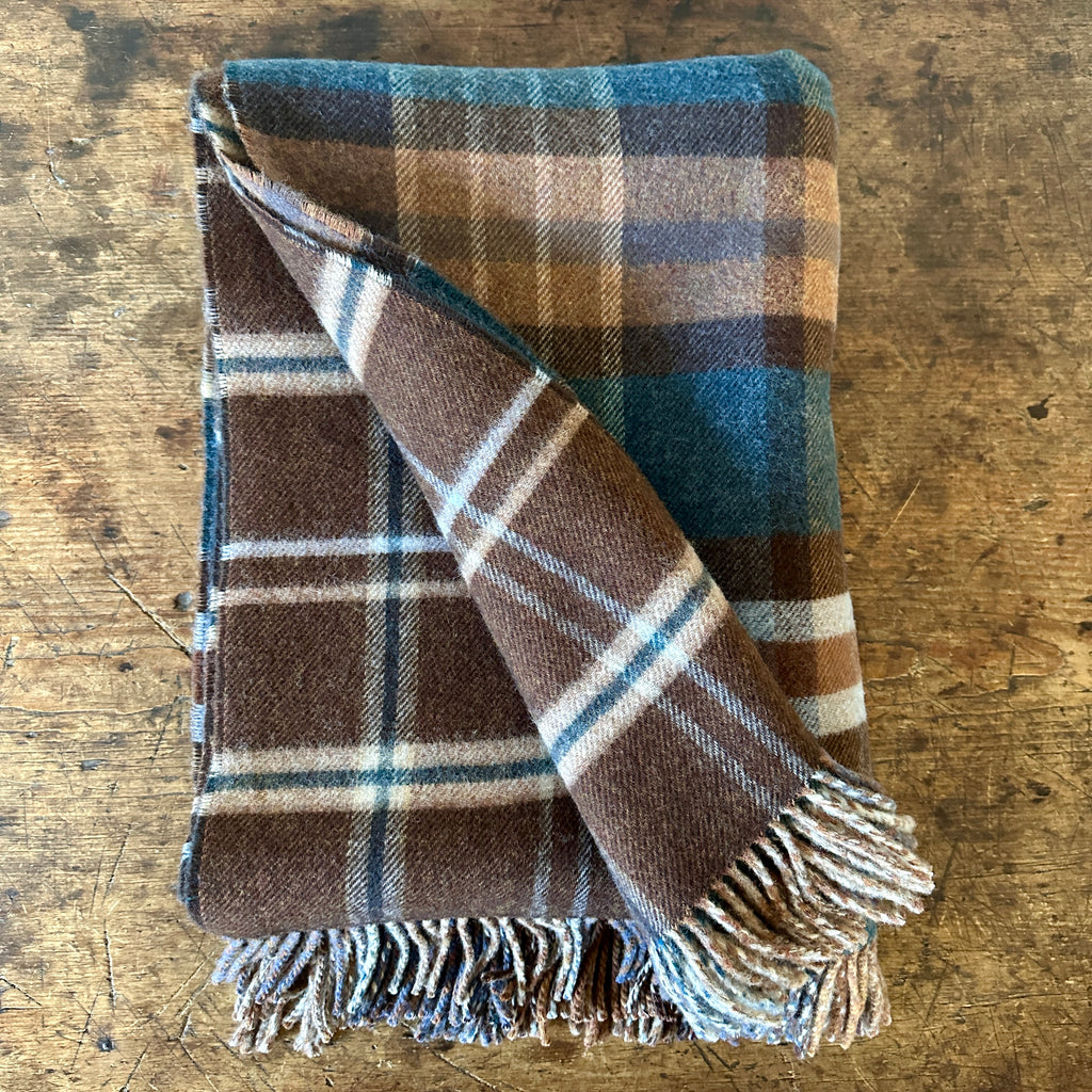 Heritage Blue and Brown Check Double Face Lambswool Throw