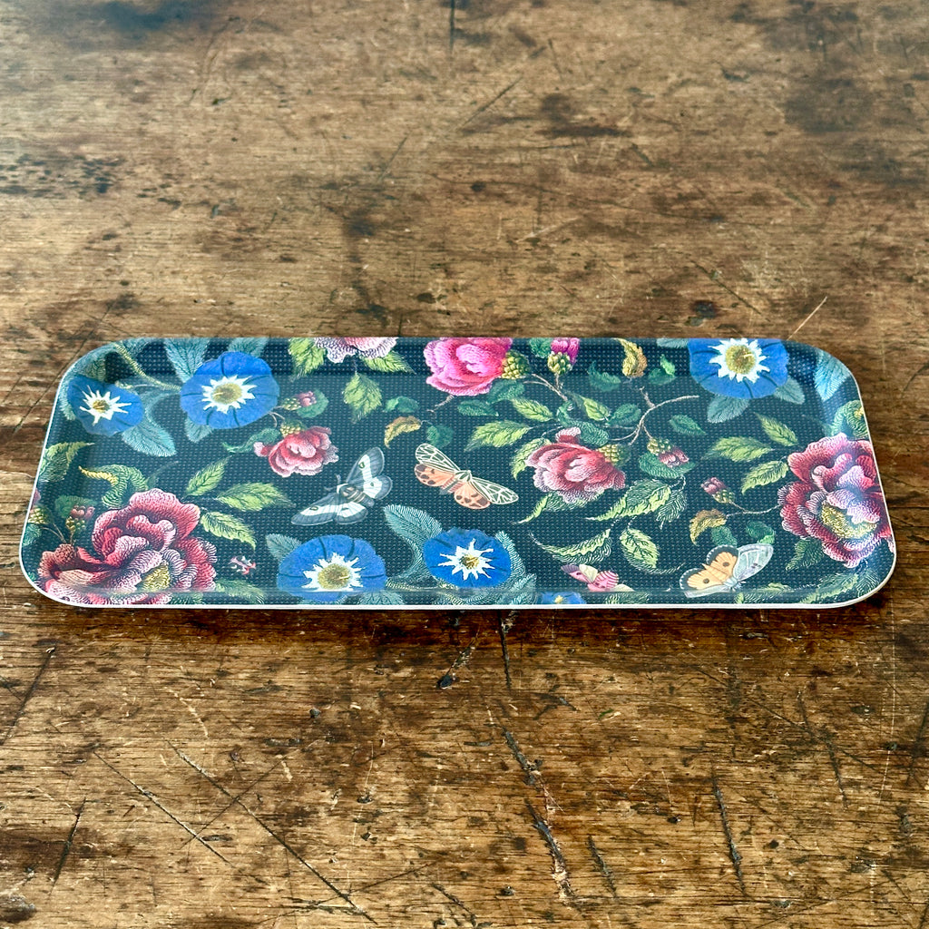 Dark Floral Birch Serving Tray