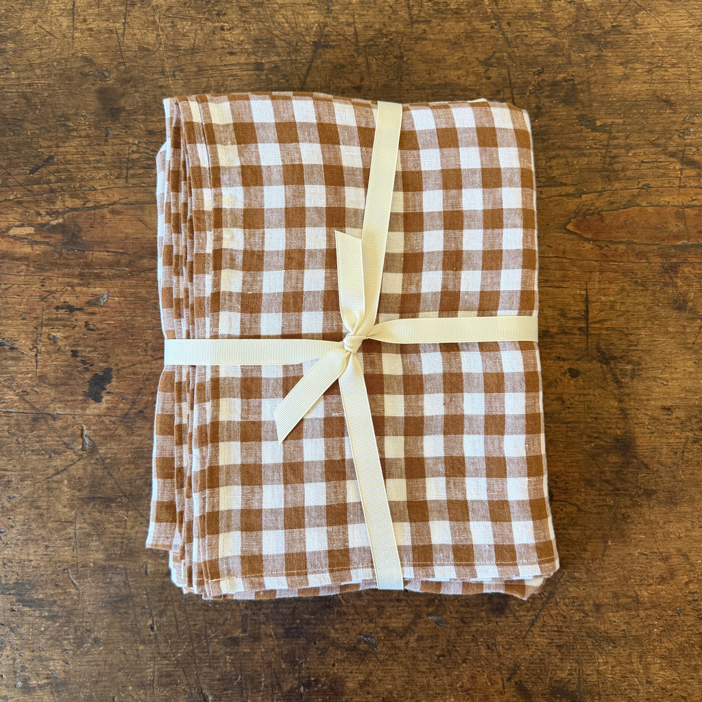 Cinnamon Gingham Linen Tablecloth