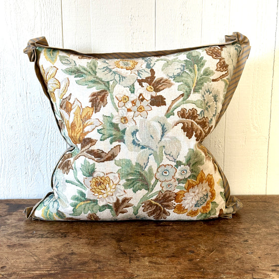 Antique English Linen Floral Throw Pillow