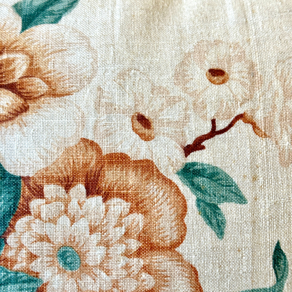 Antique English Linen Floral Throw Pillow