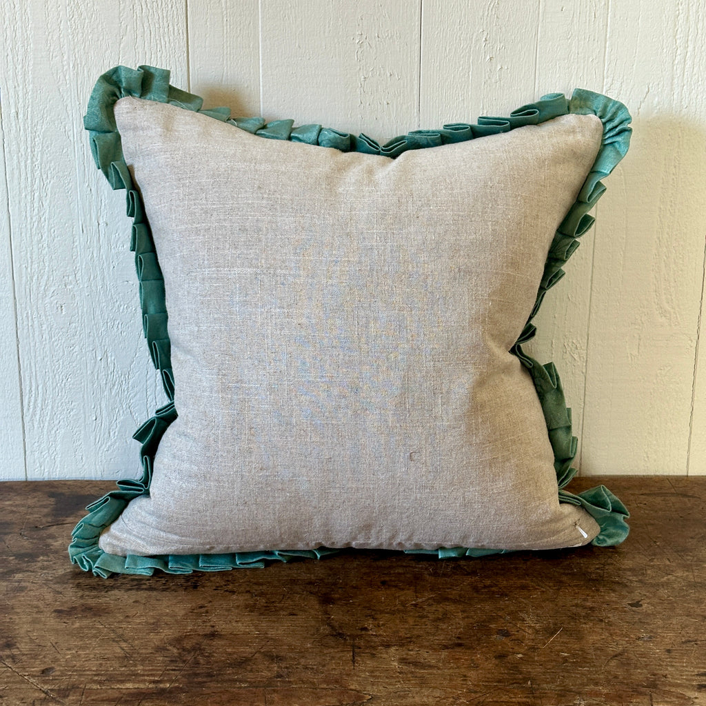 Antique English Linen Floral Throw Pillow