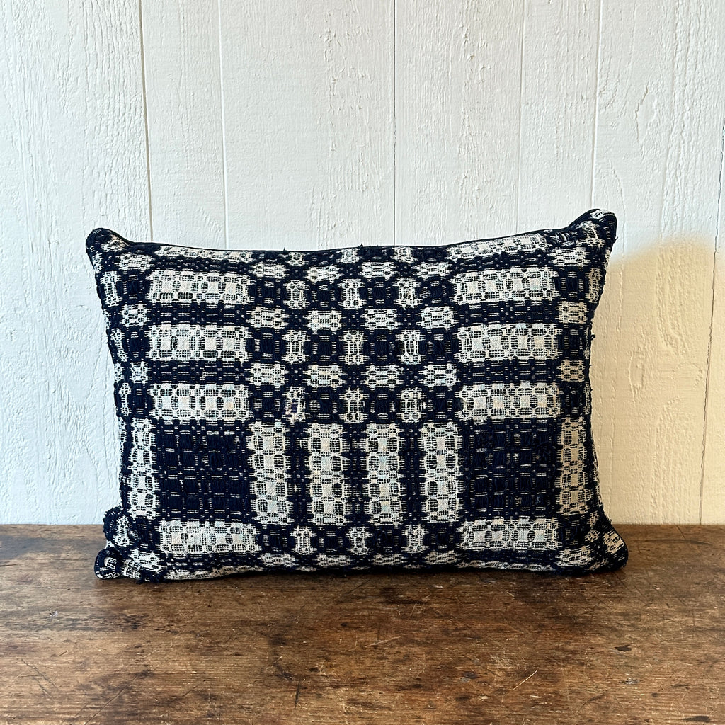 Mid 19th C Indigo Overshot Weave Lumbar Pillow