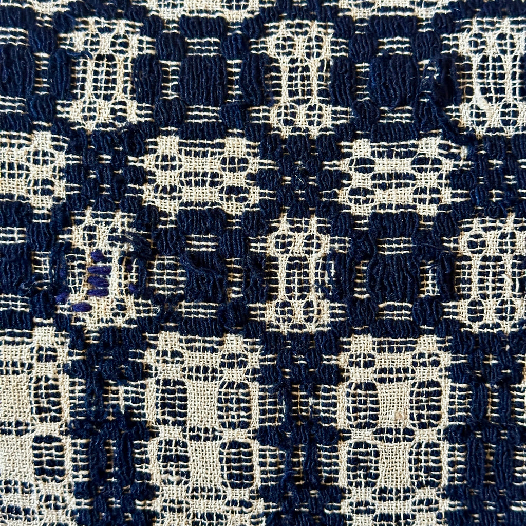 Mid 19th C Indigo Overshot Weave Lumbar Pillow