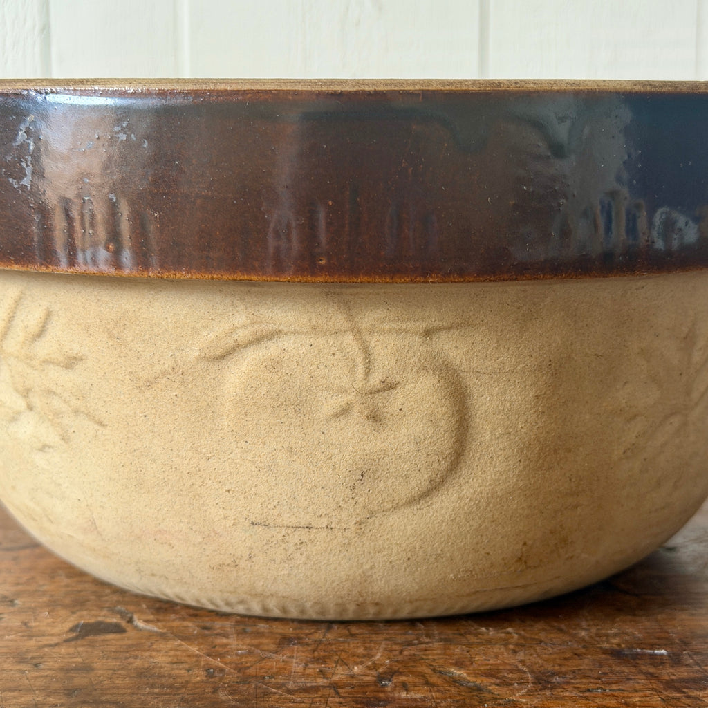 Antique Stoneware Kitchen Bowl with Brown Glazed Interior