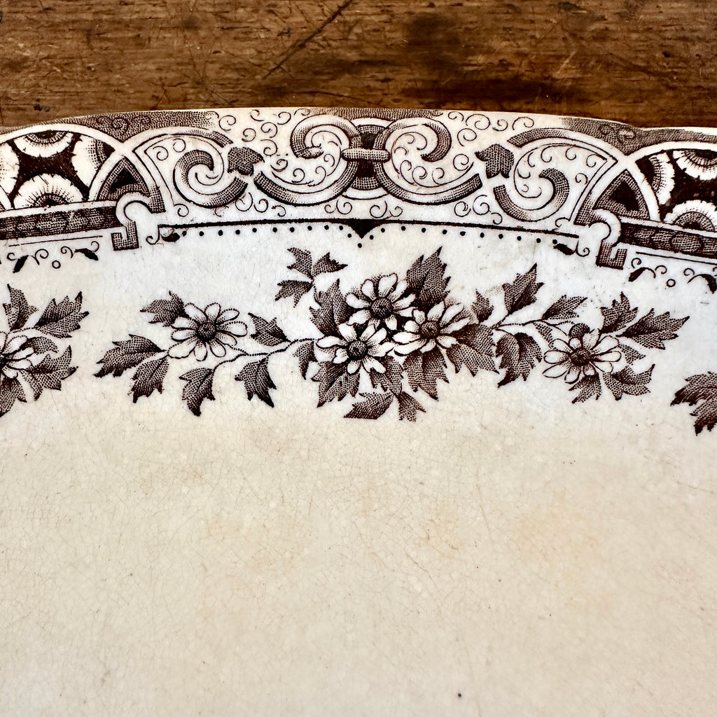 Brown Floral Transferware Platter