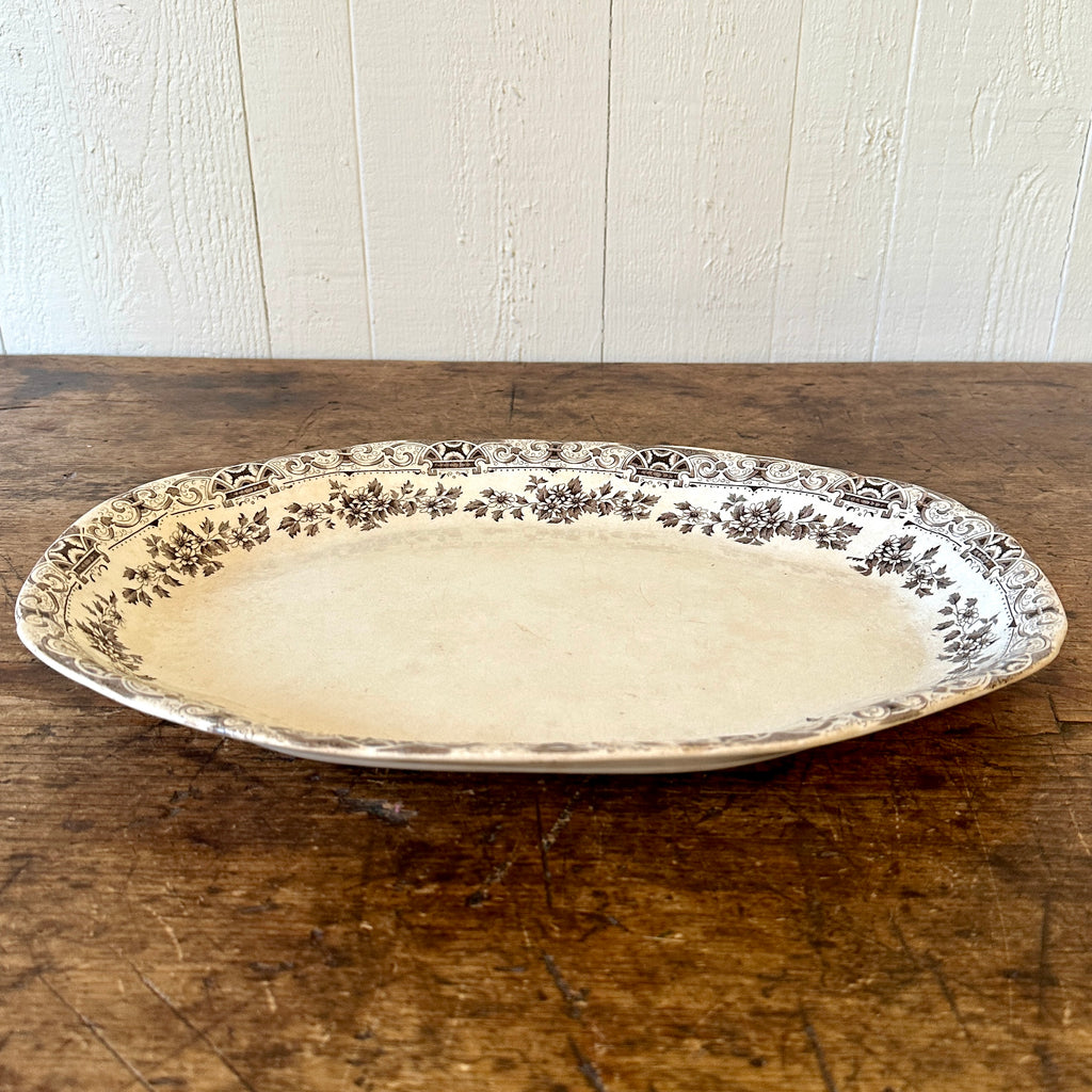 Brown Floral Transferware Platter