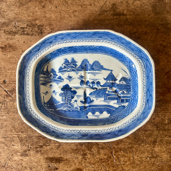 19th C Blue Canton Well + Tree Platter