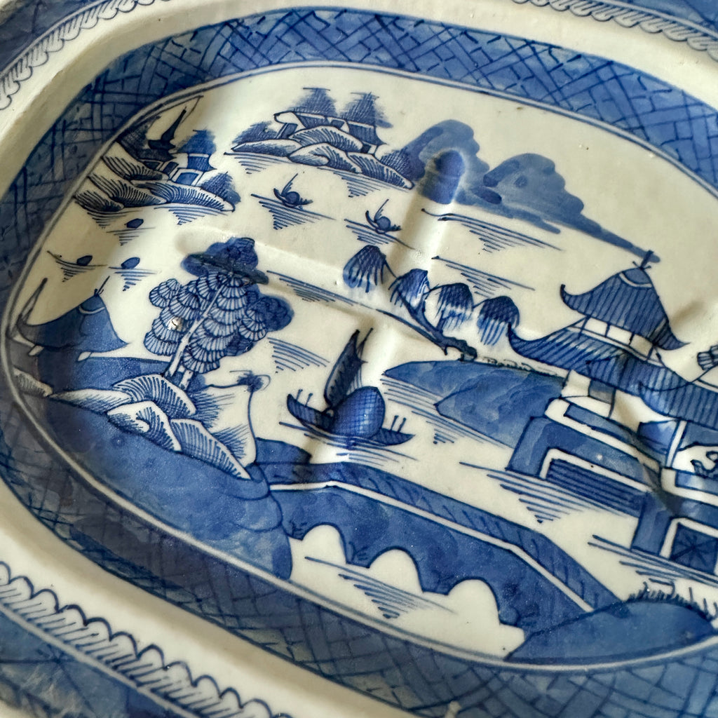 19th C Blue Canton Well + Tree Platter