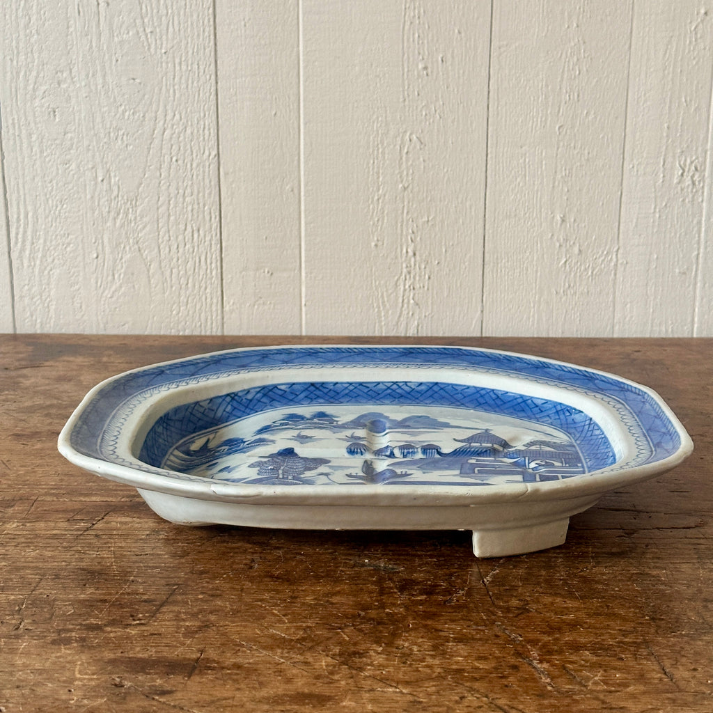 19th C Blue Canton Well + Tree Platter