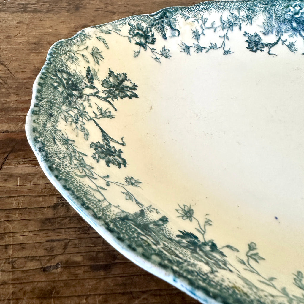 Green Floral Transferware Platter