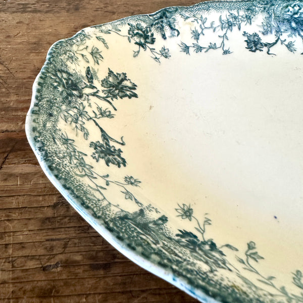 Green Floral Transferware Platter - Larger Cross