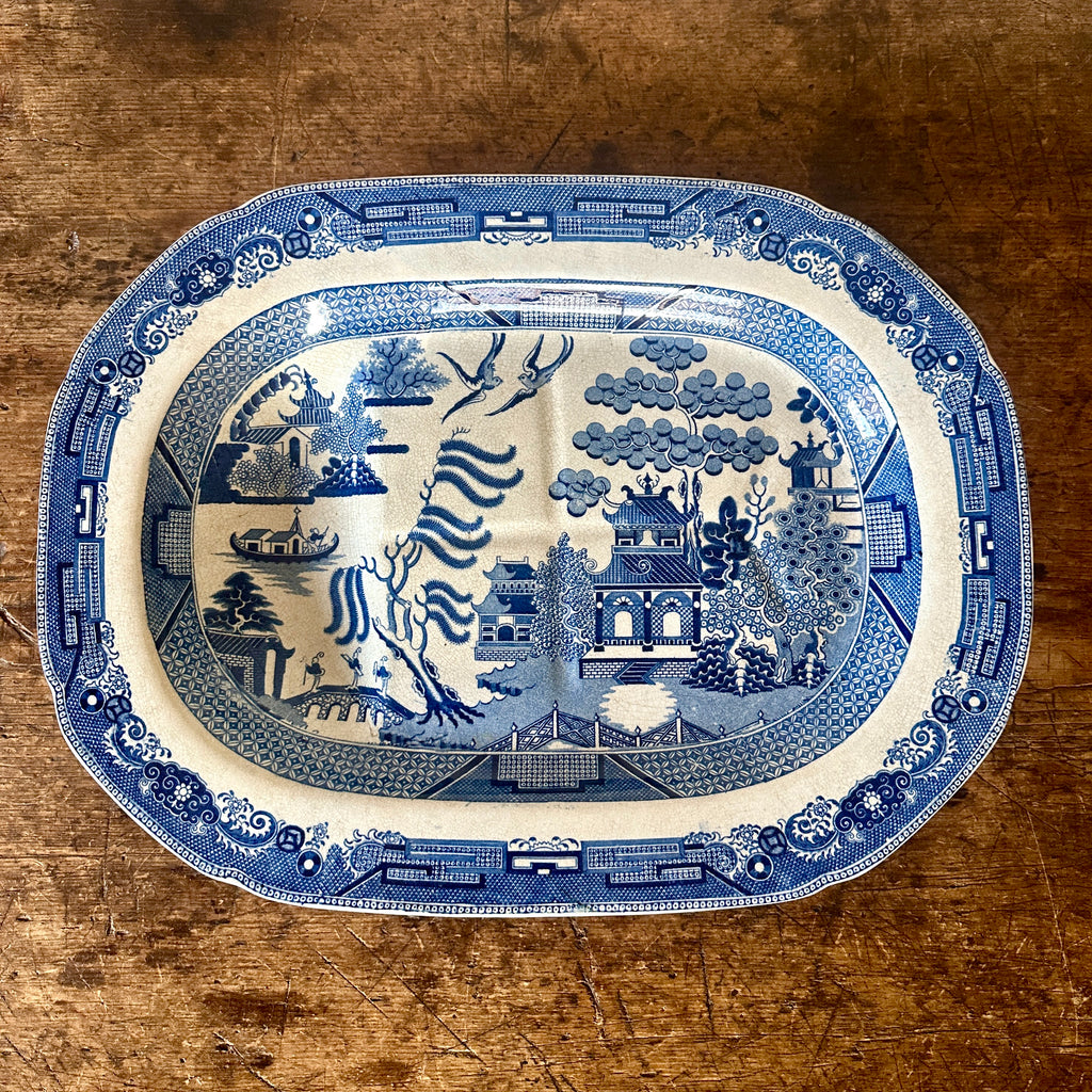 Antique Blue and White Willow Meat Platter