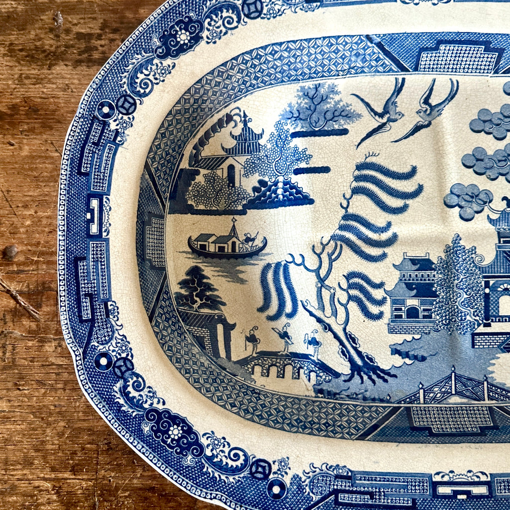 Antique Blue and White Willow Meat Platter