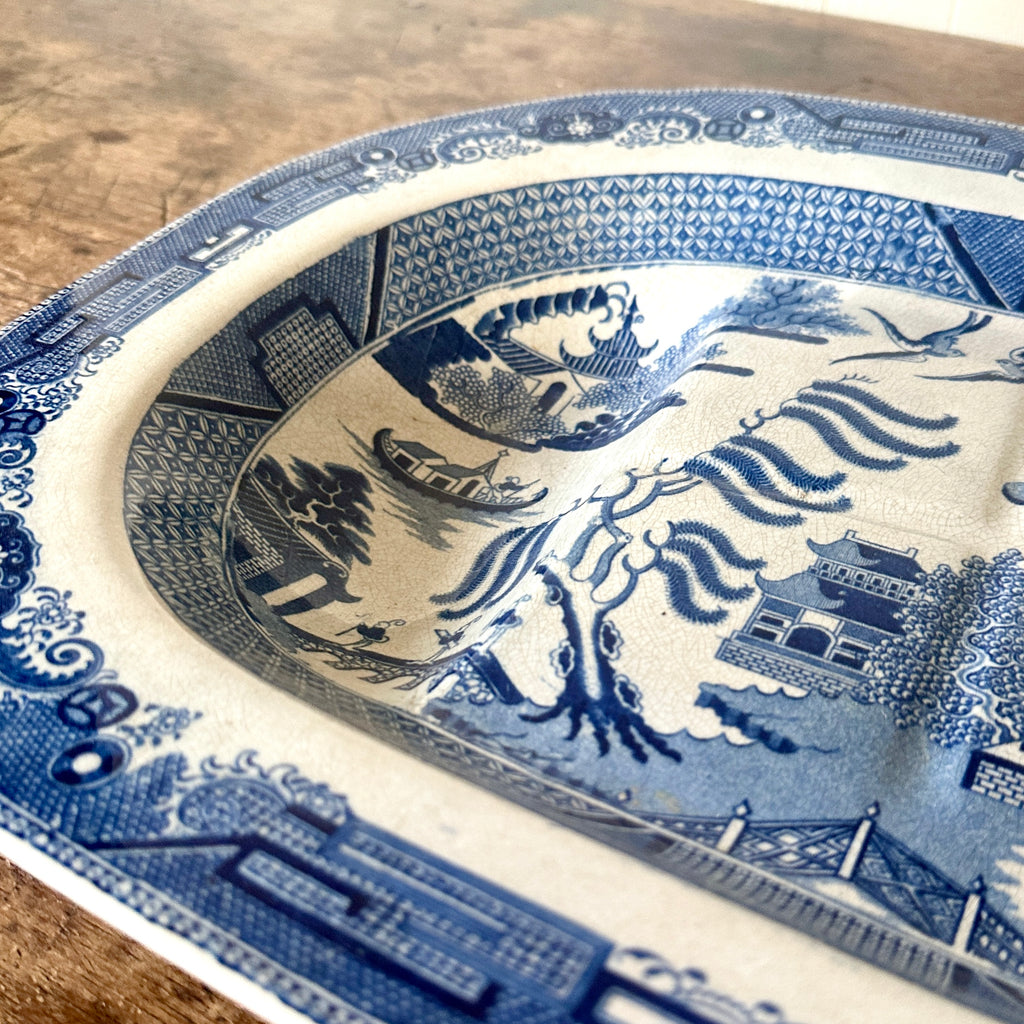 Antique Blue and White Willow Meat Platter