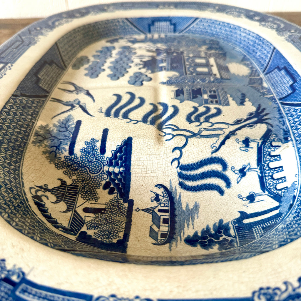 Antique Blue and White Willow Meat Platter