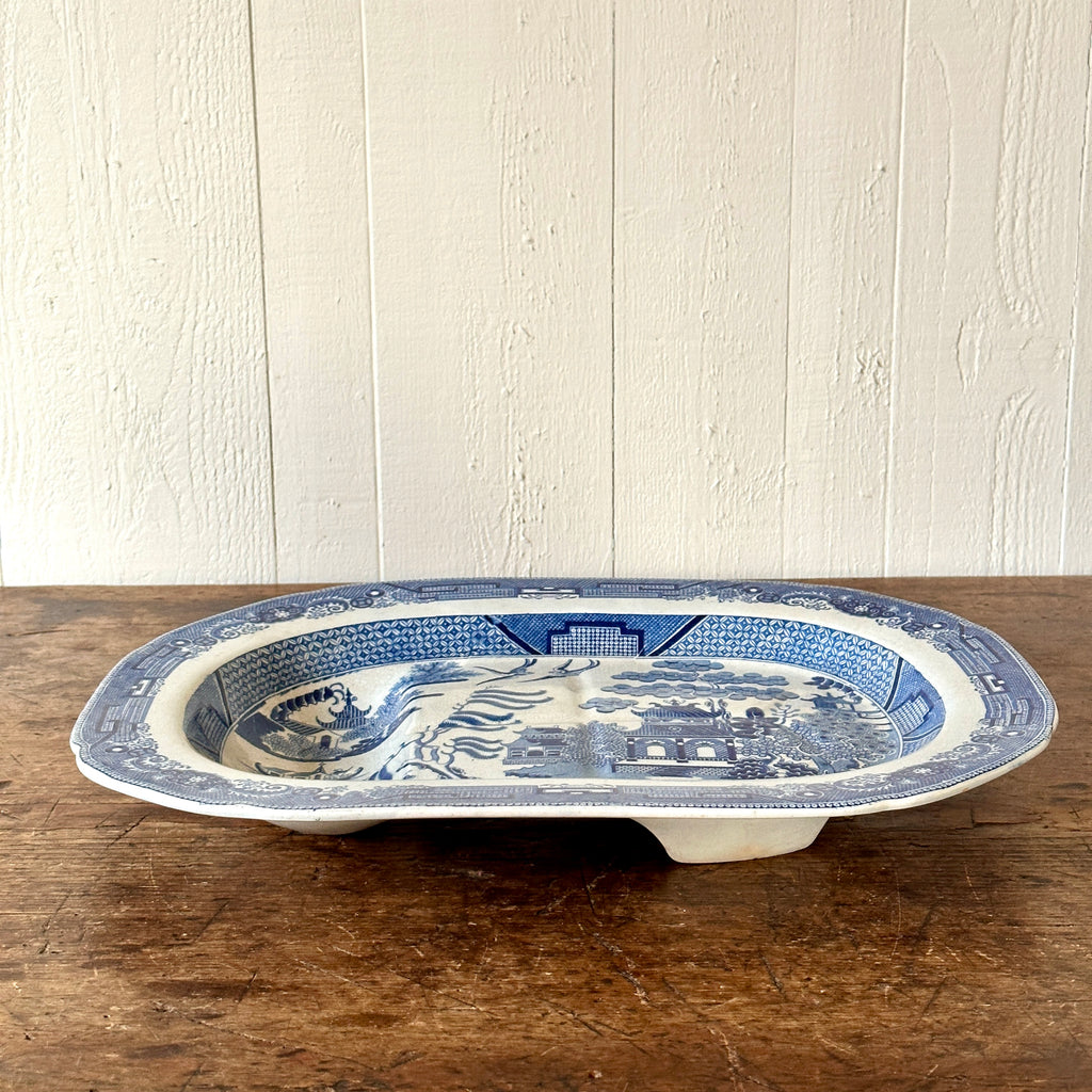 Antique Blue and White Willow Meat Platter