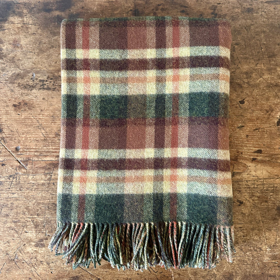 Heritage Moss and Camel Windowpane Double Face Lambswool Throw