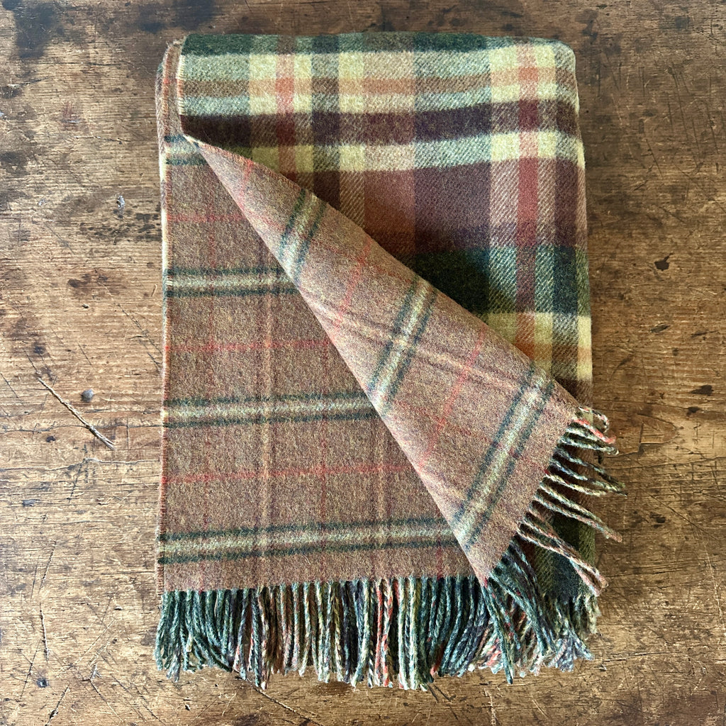 Heritage Moss and Camel Windowpane Double Face Lambswool Throw