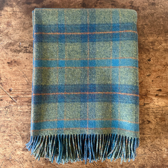 Heritage Green and Blue Check Double Face Lambswool Throw