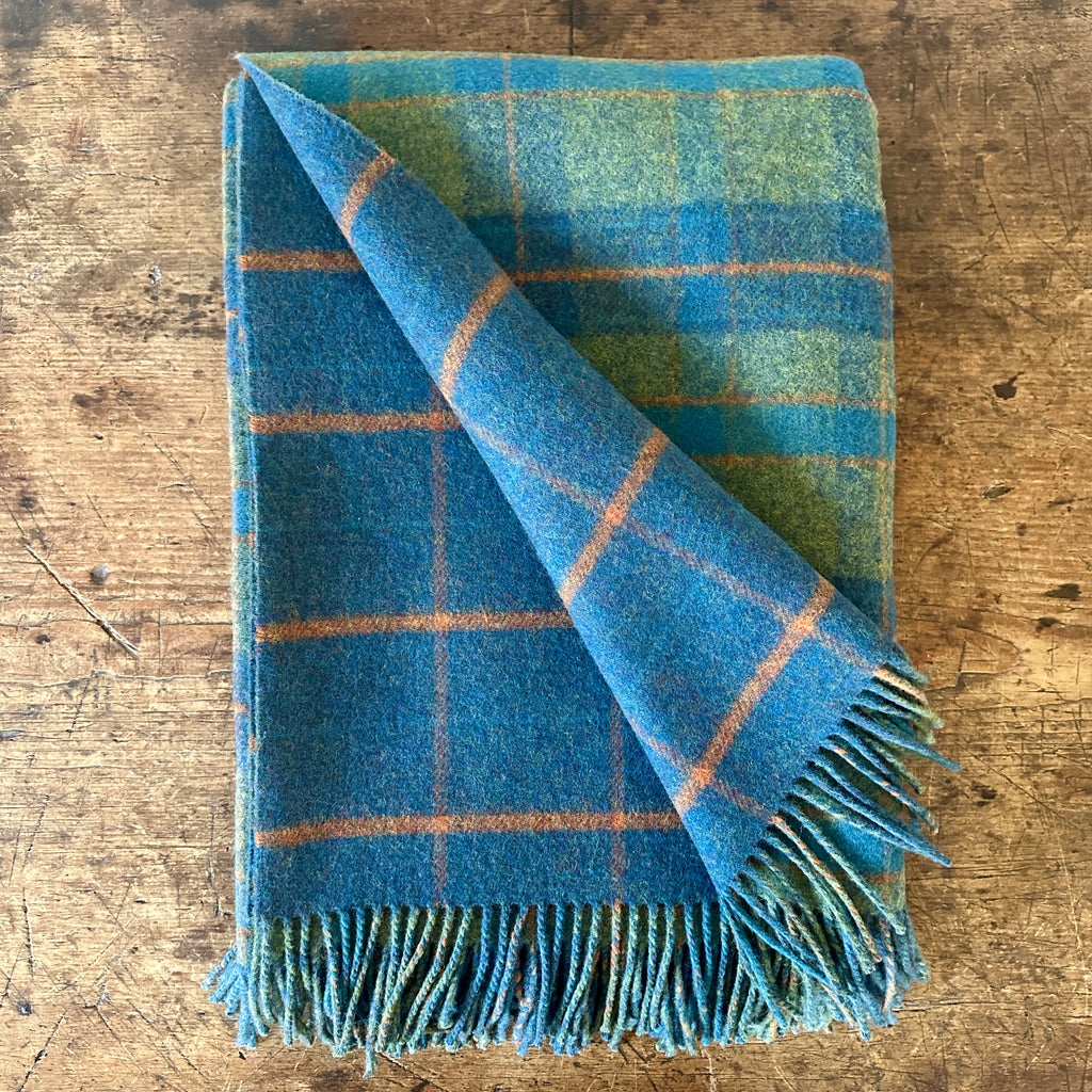 Heritage Green and Blue Check Double Face Lambswool Throw