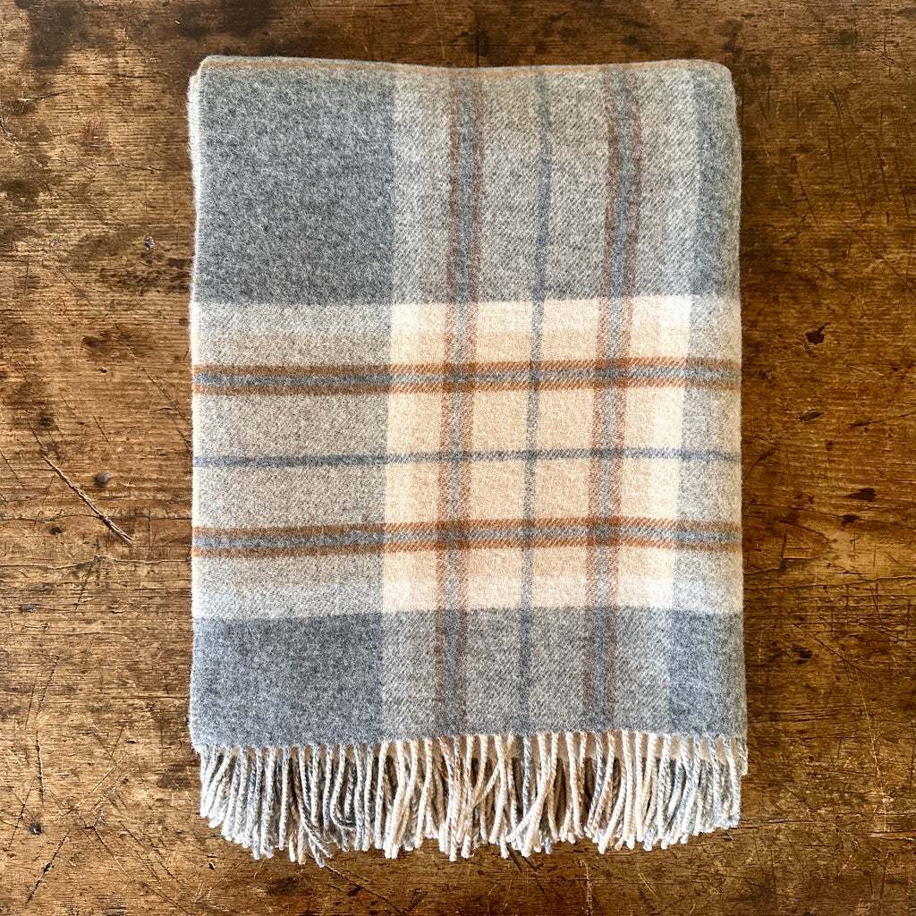 Gray & Brown Overcheck Double Face Lambswool Throw