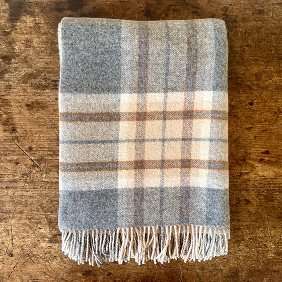 Gray & Brown Overcheck Double Face Lambswool Throw