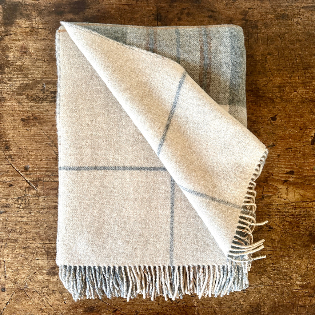 Gray & Brown Overcheck Double Face Lambswool Throw