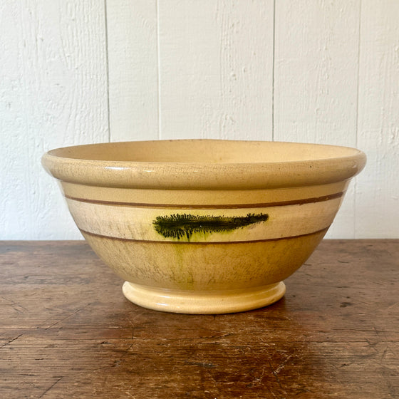 19th C Green Seaweed Yellow Ware Bowl