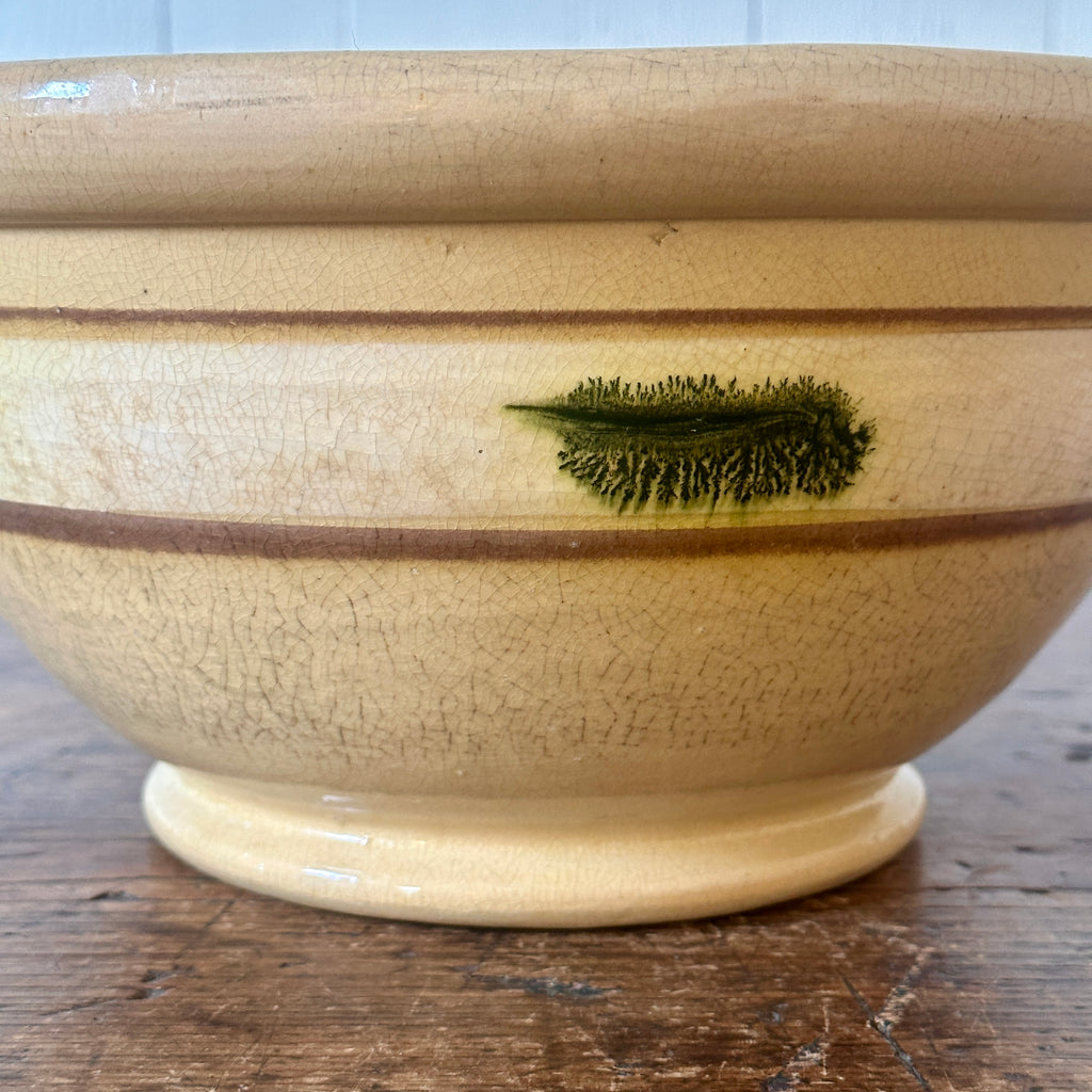 19th C Green Seaweed Yellow Ware Bowl