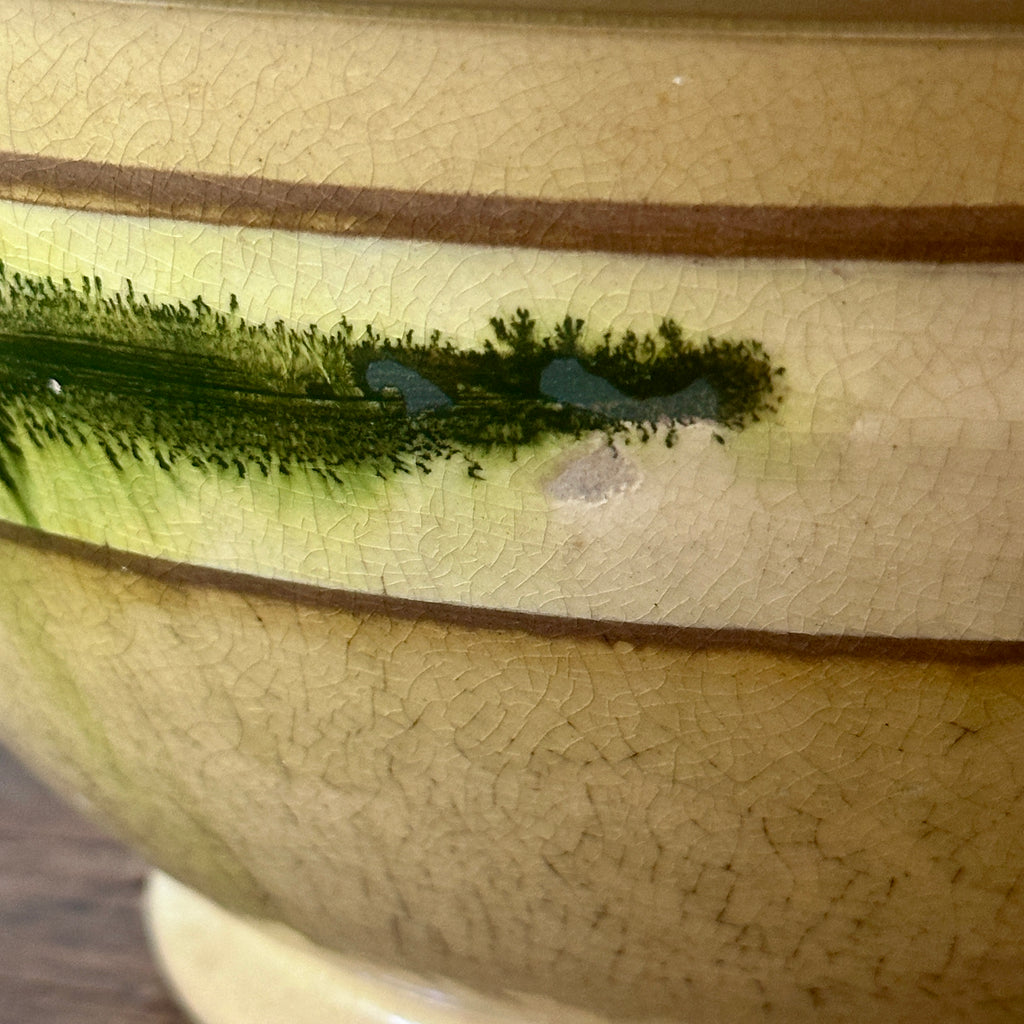 19th C Green Seaweed Yellow Ware Bowl